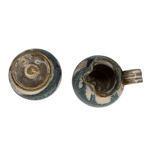 Clay pottery earthenware glazed lidded pot and small pitcher - Picture 2 of 11